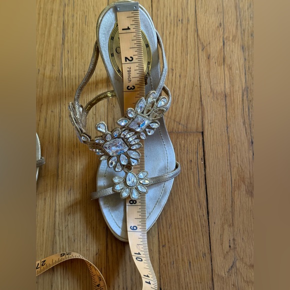 Rene Caovilla Crystal Gold Mules Sandals With Glitter Instep Sz 36.5 - Picture 9 of 11